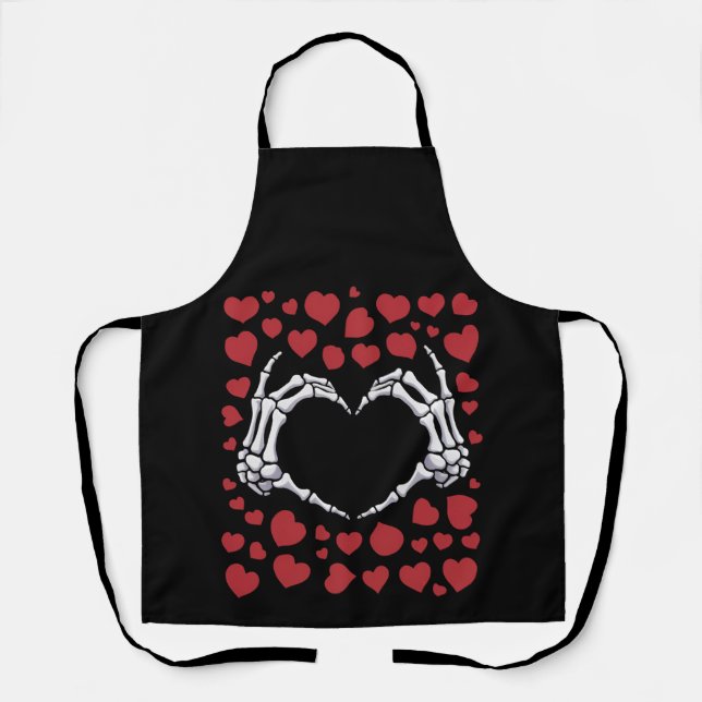 Skeleton Hand Heart Funny Bones Valentine's Day Apron (Front)