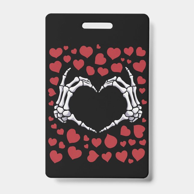 Skeleton Hand Heart Funny Bones Valentine's Day ID Badge (Front)