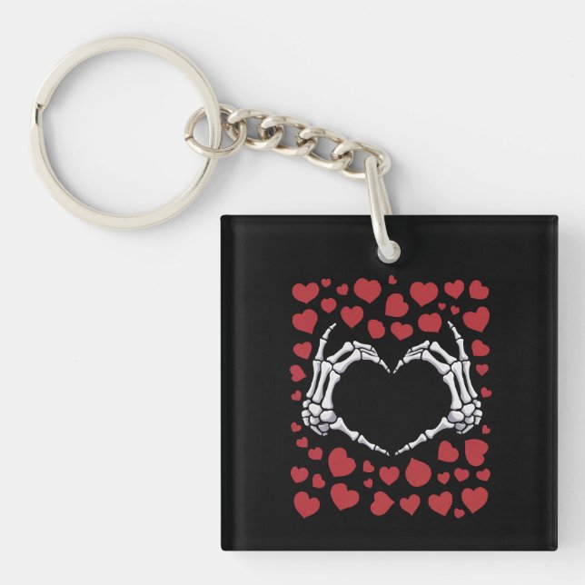 Skeleton Hand Heart Funny Bones Valentine's Day Key Ring (Front)