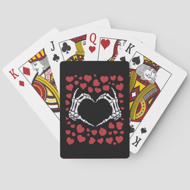 Skeleton Hand Heart Funny Bones Valentine's Day Playing Cards (Back)