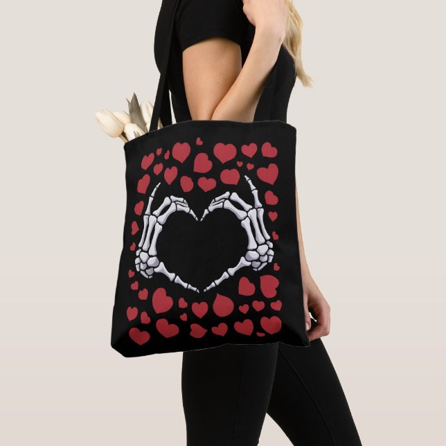 Skeleton Hand Heart Funny Bones Valentine's Day Tote Bag (Close Up)