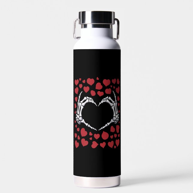 Skeleton Hand Heart Funny Bones Valentine's Day Water Bottle (Front)