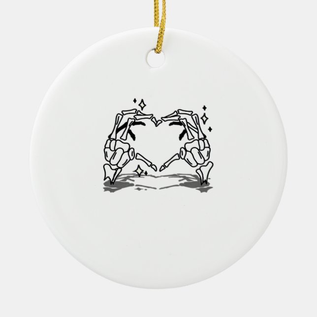 Skeleton Hand Heart Funny Design Ceramic Ornament (Front)