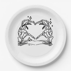 Skeleton Hand Heart Funny Design Paper Plate