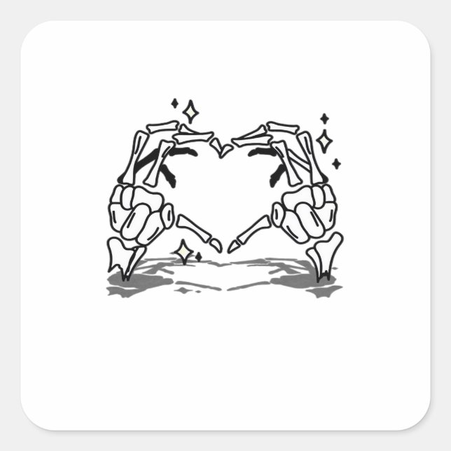 Skeleton Hand Heart Funny Design Square Sticker (Front)