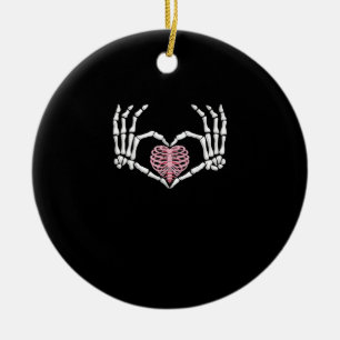 Skeleton Hand Heart Funny Halloween Women Men  Ceramic Ornament