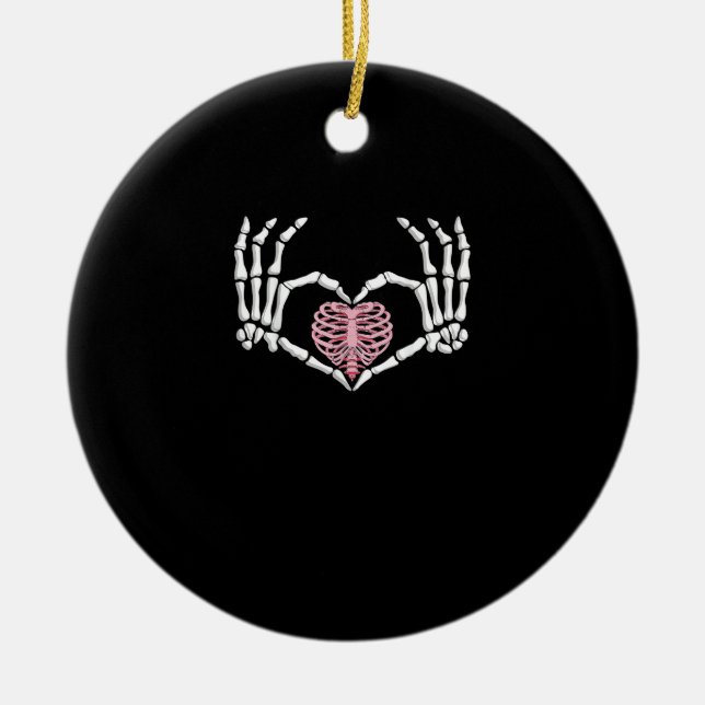 Skeleton Hand Heart Funny Halloween Women Men Ceramic Ornament (Front)