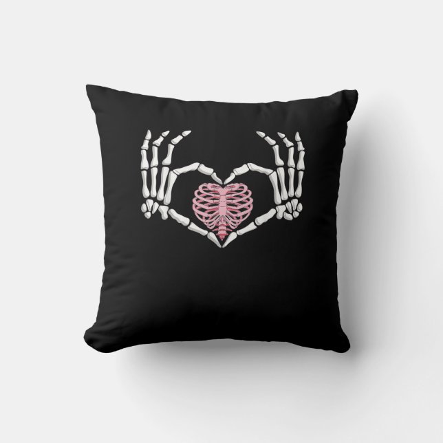 Skeleton Hand Heart Funny Halloween Women Men Cushion (Front)