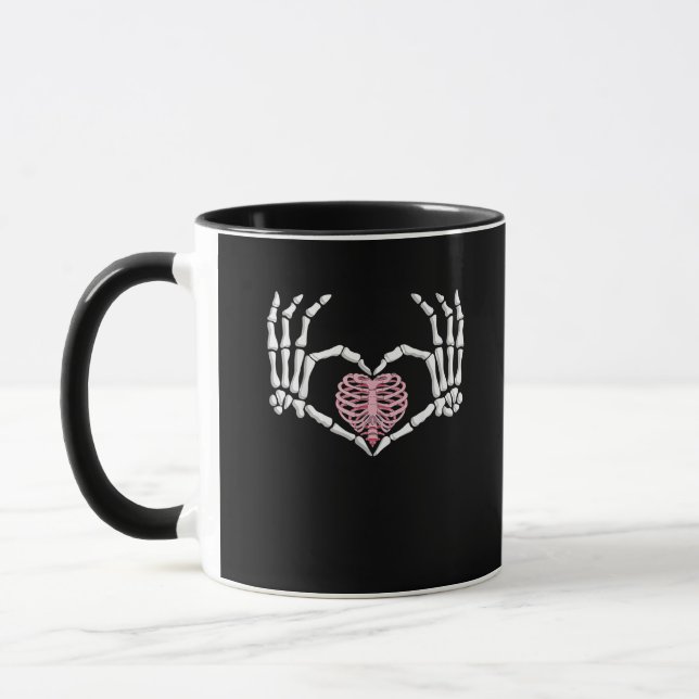 Skeleton Hand Heart Funny Halloween Women Men Mug (Left)