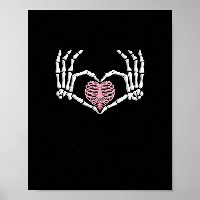 Skeleton Hand Heart Funny Halloween Women Men Poster (Front)