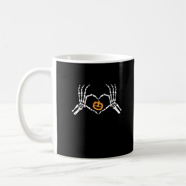 Skeleton Hand Heart Halloween Costume Pumpkin Coffee Mug (Left)