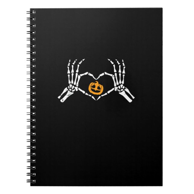 Skeleton Hand Heart Halloween Costume Pumpkin Notebook (Front)
