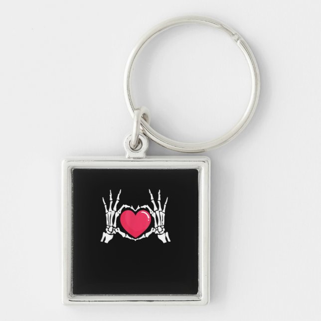 Skeleton Hand Heart Halloween Key Ring (Front)