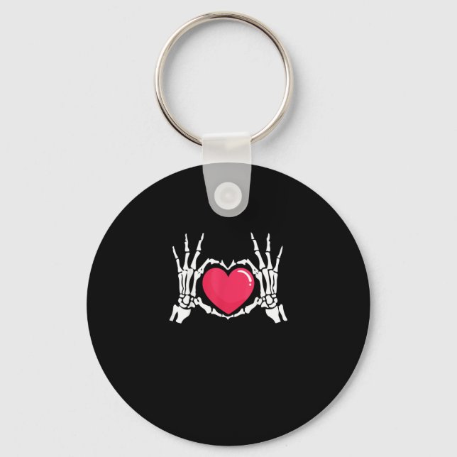 Skeleton Hand Heart Halloween Key Ring (Front)