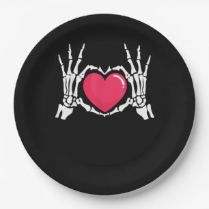 Skeleton Hand Heart Halloween Paper Plate