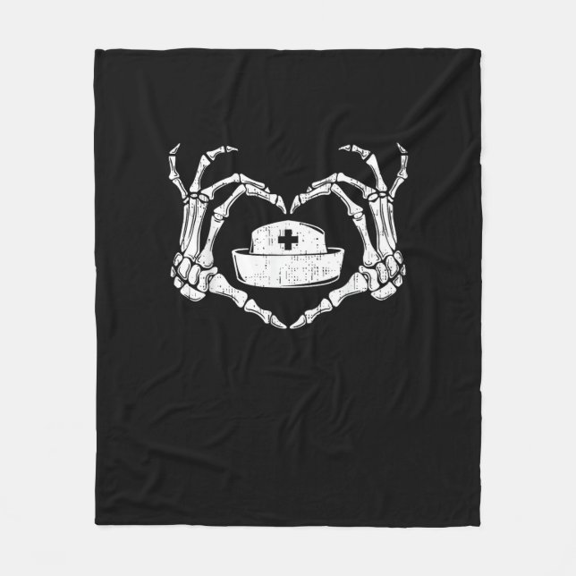 Skeleton Hand Heart Lazy Halloween Costume Funny N Fleece Blanket (Front)
