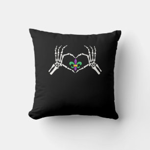 Skeleton Hand Heart Mardi Gras Cushion