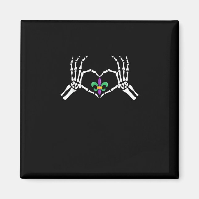 Skeleton Hand Heart Mardi Gras Magnet (Front)