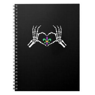 Skeleton Hand Heart Mardi Gras Notebook