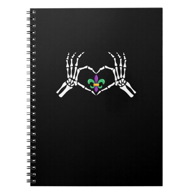 Skeleton Hand Heart Mardi Gras Notebook (Front)