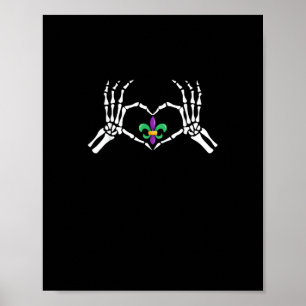Skeleton Hand Heart Mardi Gras Poster