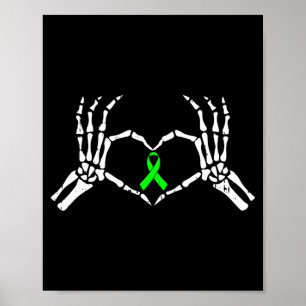 Skeleton hand heart mental health awareness ribbon poster