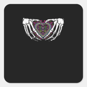 Skeleton Hand Heart Muertos Mexican Day Of Dead Square Sticker