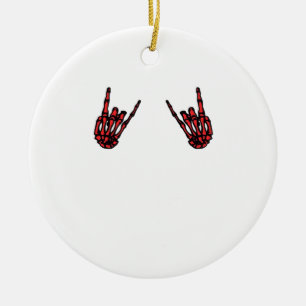 Skeleton Hand Heart Roll & Red Classic  Ceramic Ornament