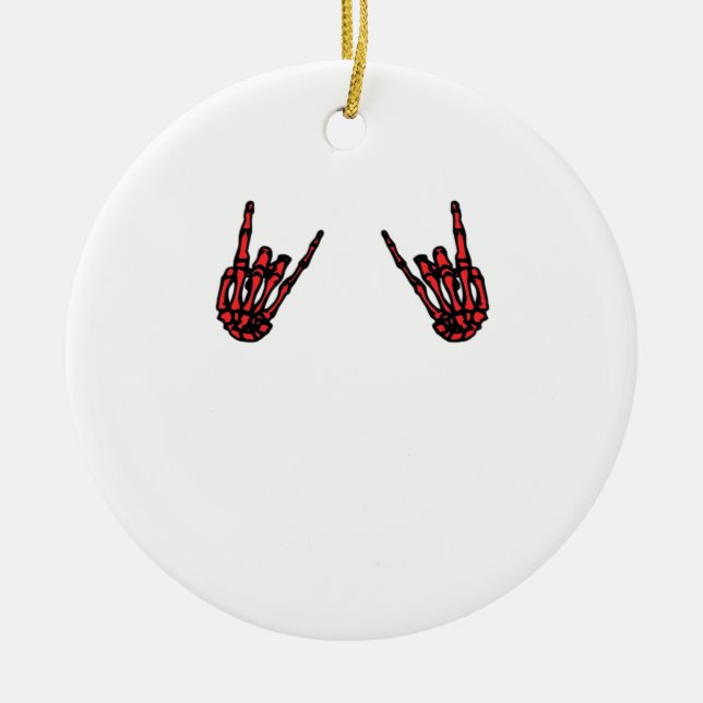 Skeleton Hand Heart Roll & Red Classic  Ceramic Ornament (Front)