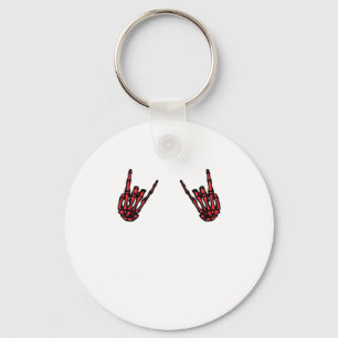 Skeleton Hand Heart Roll & Red Classic  Key Ring