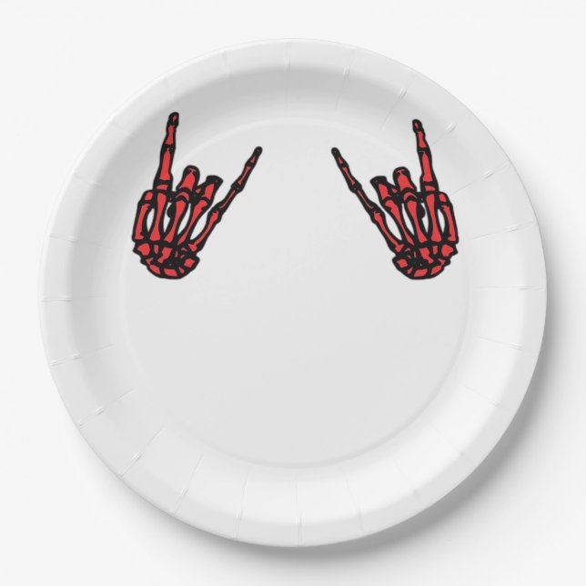Skeleton Hand Heart Roll & Red Classic  Paper Plate (Front)