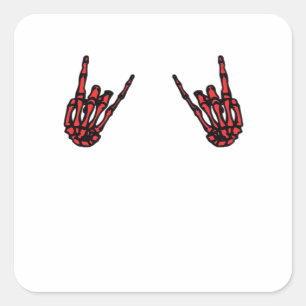 Skeleton Hand Heart Roll & Red Classic Square Sticker