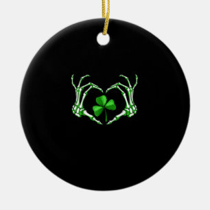 Skeleton Hand Heart Shamrock St Patricks Day Paddy Ceramic Ornament