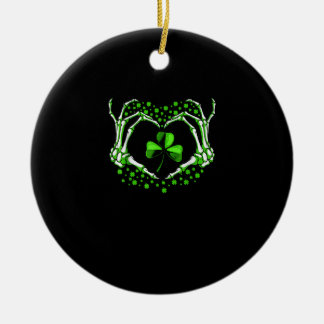 Skeleton Hand Heart Shamrock St Patricks Day Paddy Ceramic Ornament