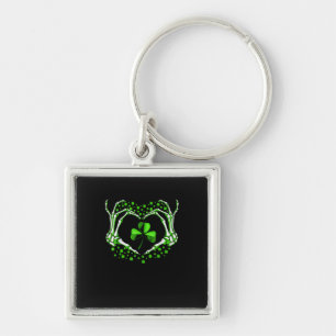 Skeleton Hand Heart Shamrock St Patricks Day Paddy Key Ring
