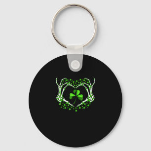 Skeleton Hand Heart Shamrock St Patricks Day Paddy Key Ring