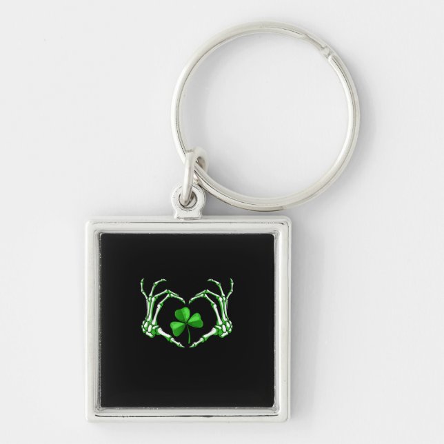 Skeleton Hand Heart Shamrock St Patricks Day Paddy Key Ring (Front)