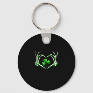 Skeleton Hand Heart Shamrock St Patricks Day Paddy Key Ring