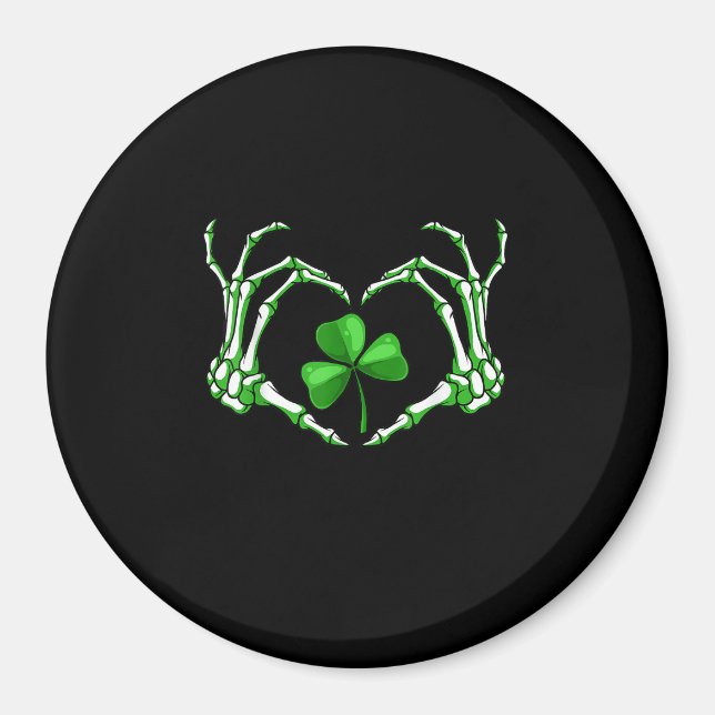 Skeleton Hand Heart Shamrock St Patricks Day Paddy Magnet (Front)