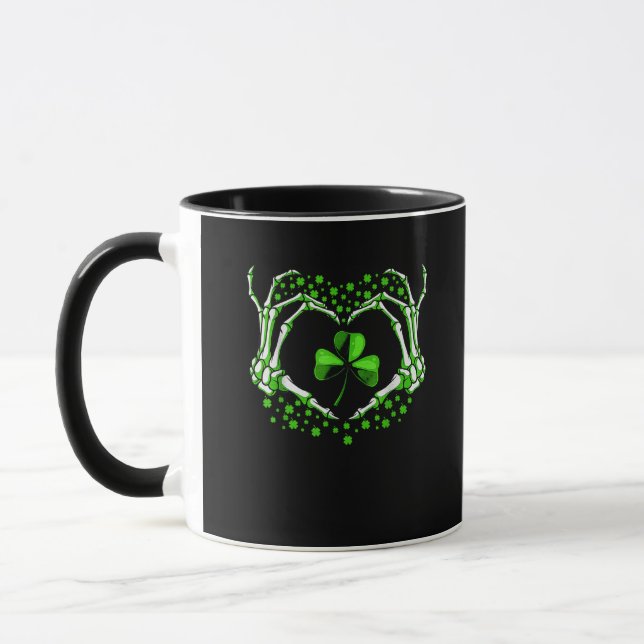 Skeleton Hand Heart Shamrock St Patricks Day Paddy Mug (Left)