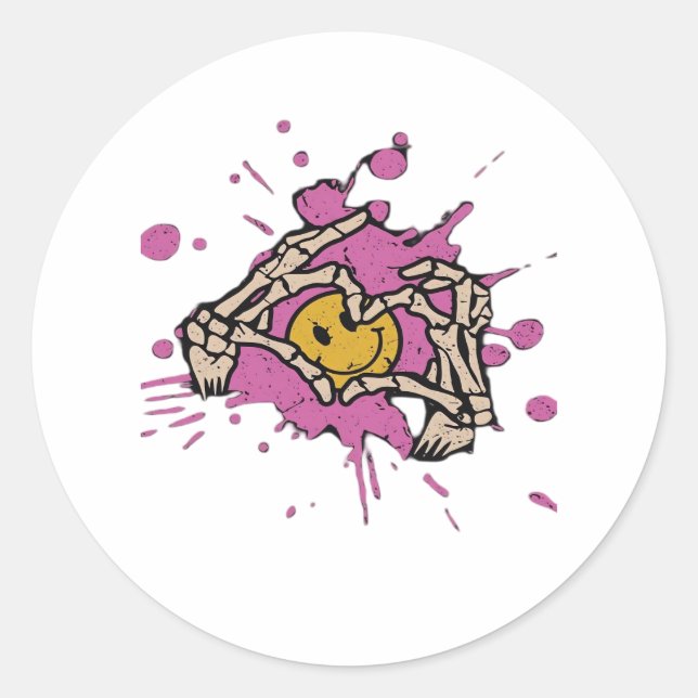 Skeleton Hand Heart Show Classic Classic Round Sticker (Front)