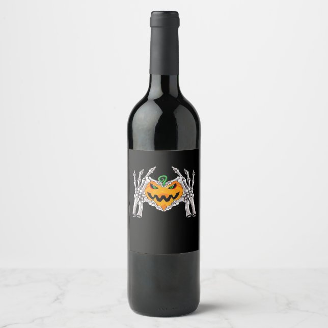 Skeleton Hand Heart Sign Bone Costume Wine Label (Front)