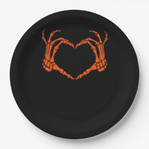 Skeleton Hand Heart Sign Costume Halloween Design Paper Plate
