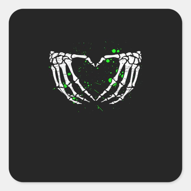 Skeleton Hand Heart Sign Costume Halloween Square Sticker (Front)
