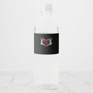 Skeleton Hand Heart Sign Costume Trending Hallowee Water Bottle Label