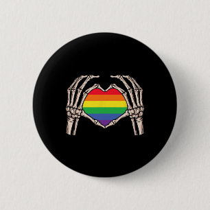 Skeleton Hand Heart Sign Retro Halloween Lgbt Rain 6 Cm Round Badge