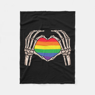 Skeleton Hand Heart Sign Retro Halloween Lgbt Rain Fleece Blanket