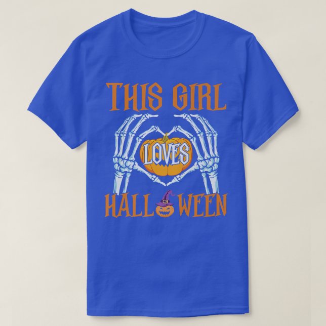 Skeleton Hand Heart Sign This Girl Who Loves Hallo T-Shirt (Design Front)