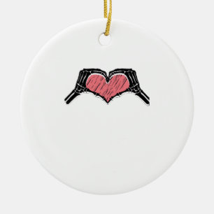 Skeleton Hand Heart Sign Valentines Day Classic Ceramic Ornament