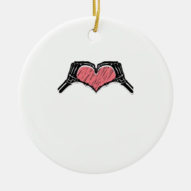 Skeleton Hand Heart Sign Valentines Day Classic Ceramic Ornament (Front)